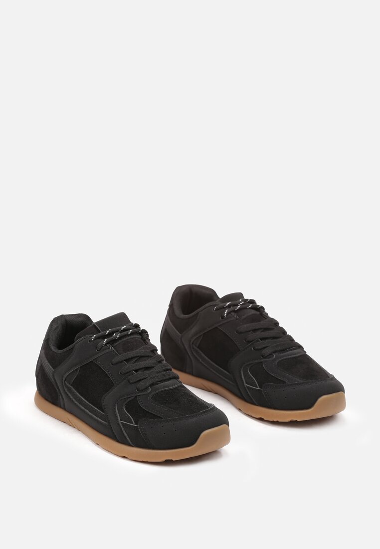 Czarne Sneakersy z Geometrycznymi Przeszyciami z Zdobieniem z Cyrkonii Taranea