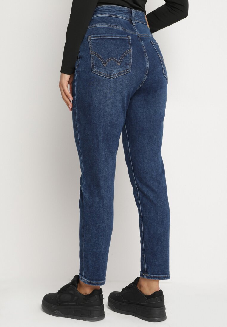 Granatowe Klasyczne Jeansy o Kroju Skinny Regular Waist Nailen