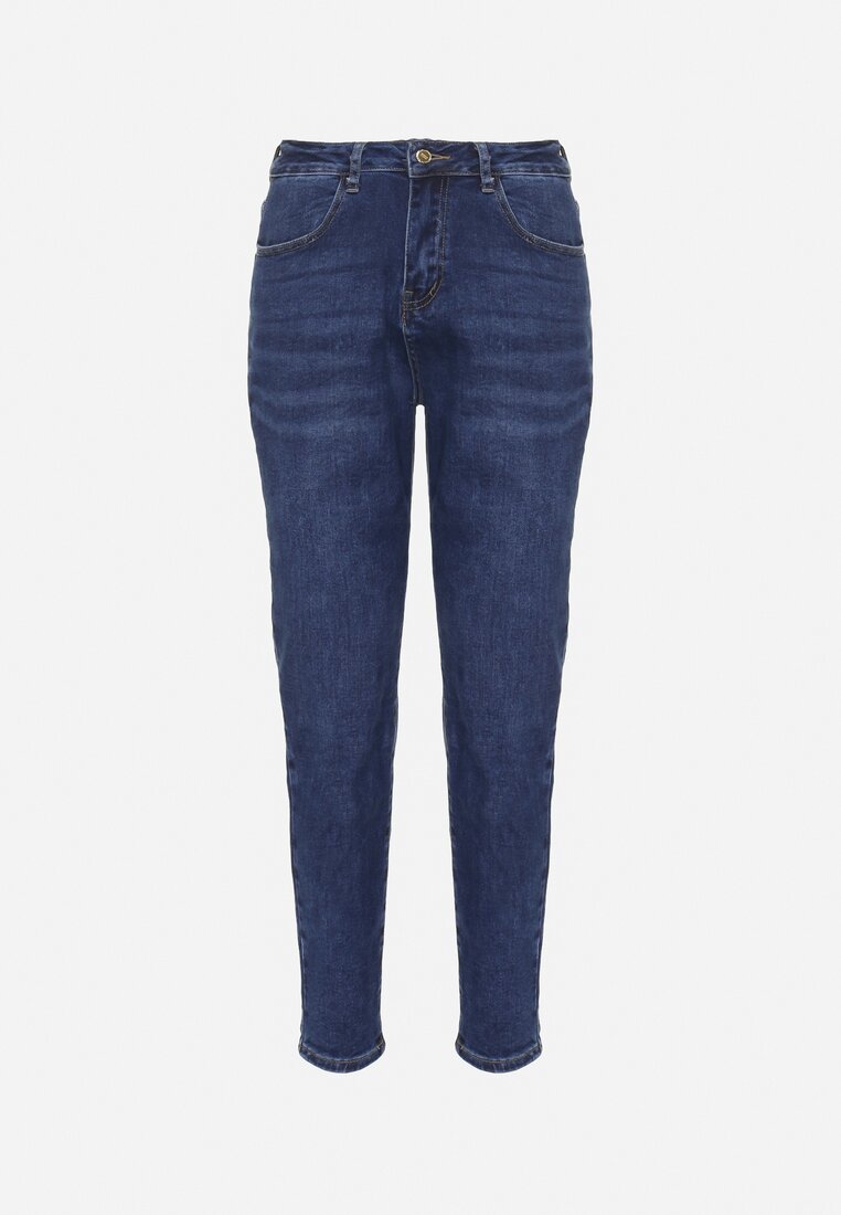 Granatowe Klasyczne Jeansy o Kroju Skinny Regular Waist Nailen