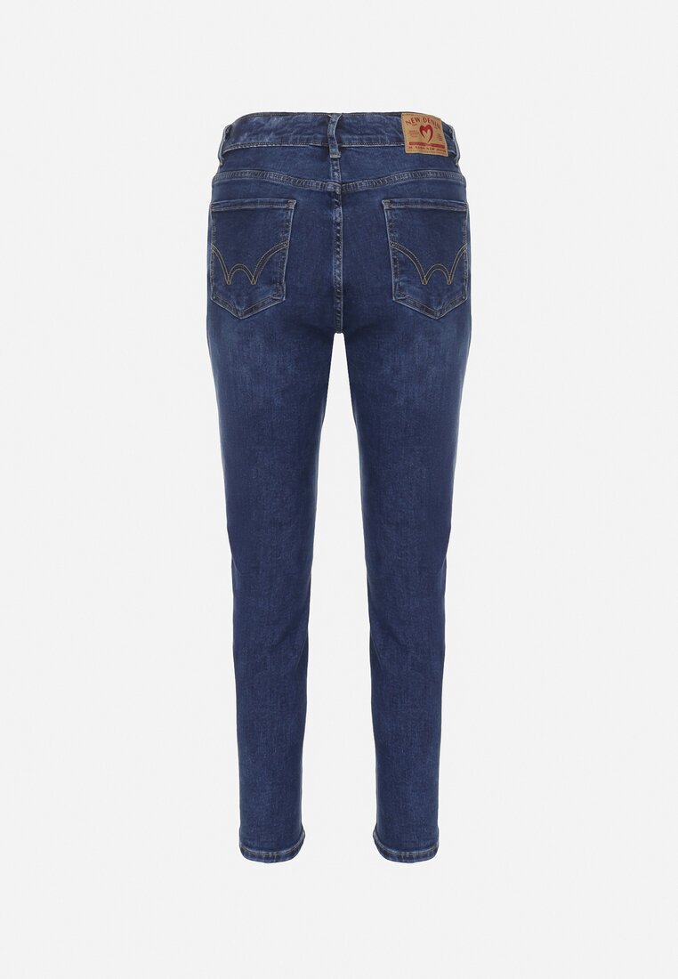 Granatowe Klasyczne Jeansy o Kroju Skinny Regular Waist Nailen