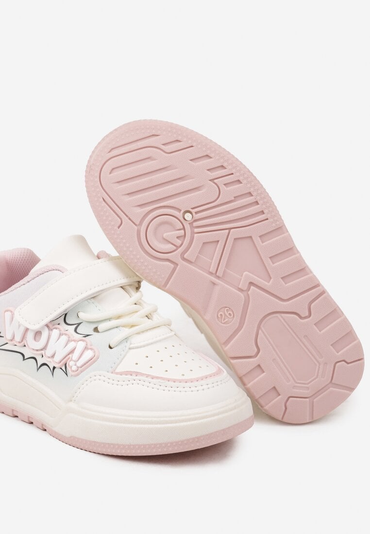 Biało-Różowe Buty Sportowe Sneakersy Zapinane na Rzep z Aplikacją 3D Lerinael
