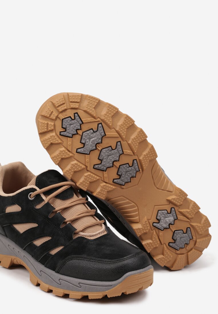 Czarne Sznurowane Płaskie Buty Sportowe Sneakersy z Geometrycznymi Wstawkami Betita