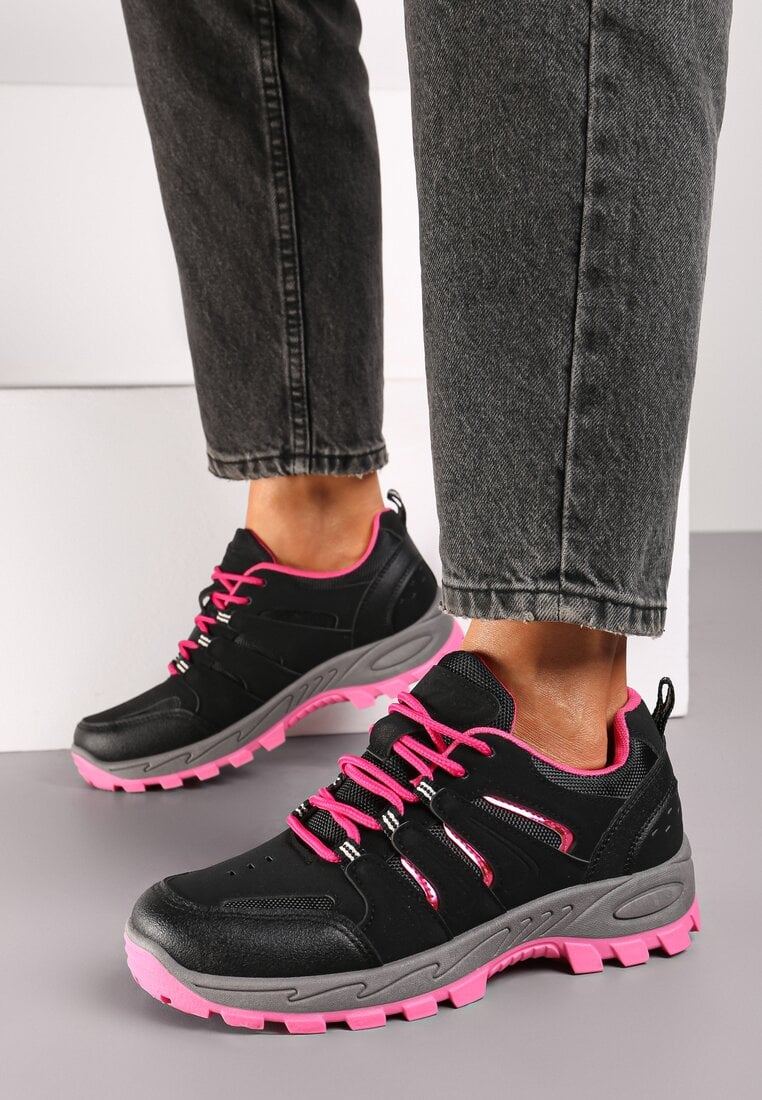 Czarne Sznurowane Buty Sportowe Sneakersy Trekkingowe z Paskami Cleirae