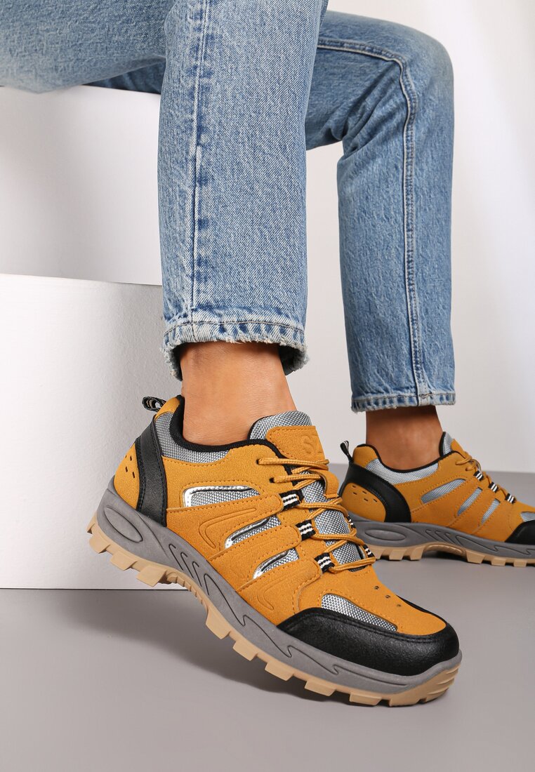 Brązowe Sznurowane Buty Sportowe Sneakersy Trekkingowe z Paskami Cleirae