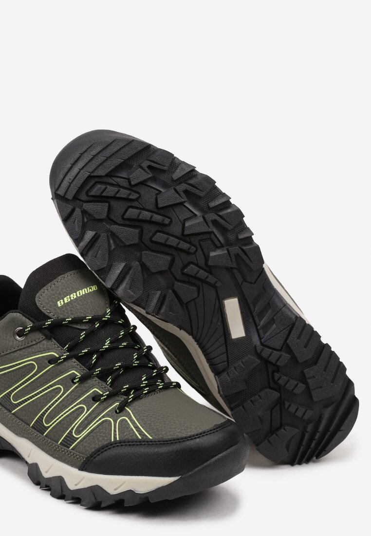 Ciemnozielone Sznurowane Buty Sportowe Sneakersy z Paskami Saileen
