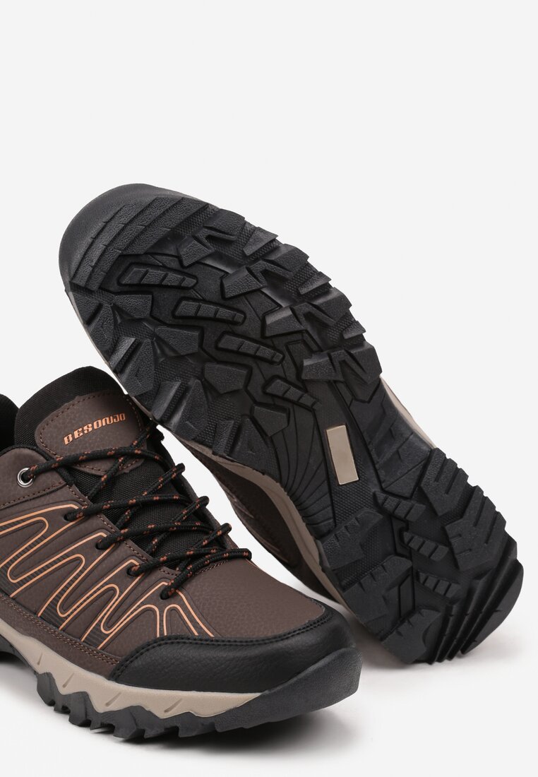 Brązowe Sznurowane Buty Sportowe Sneakersy z Paskami Saileen