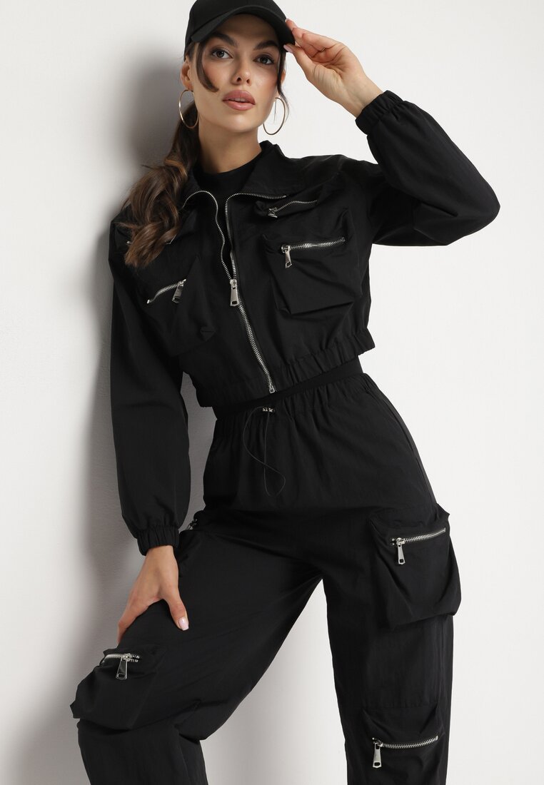 Czarny Komplet w Streetwearowym Stylu z Kieszeniami Lotiena