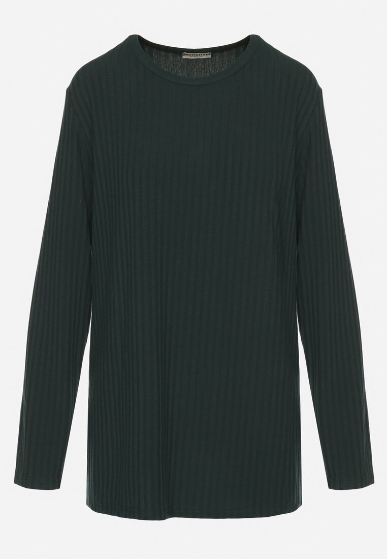 Ciemnozielona Prążkowana Bluzka Longsleeve Gigiora