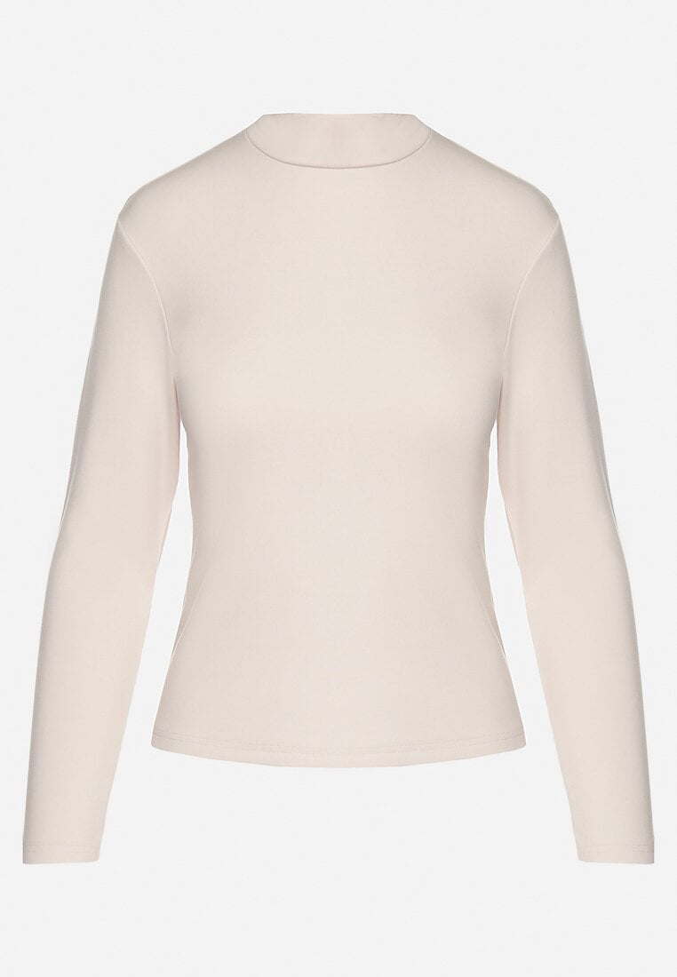 Jasnobeżowa Wiskozowa Bluzka Półgolf Longsleeve Naotina