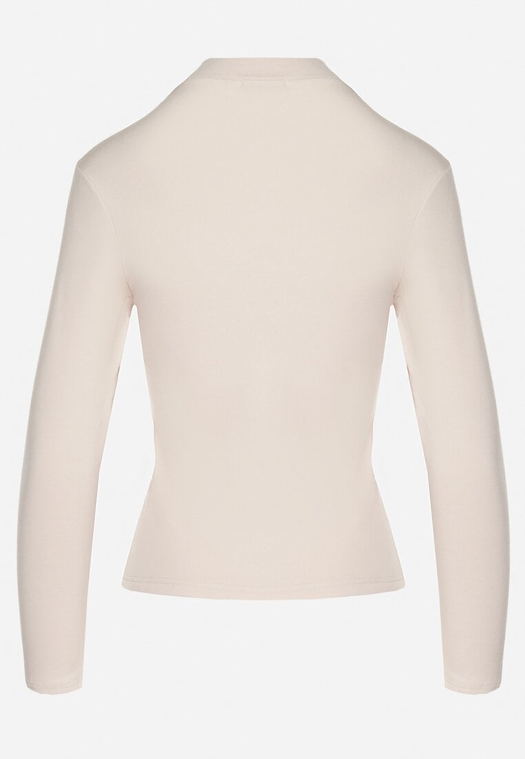 Jasnobeżowa Wiskozowa Bluzka Półgolf Longsleeve Naotina