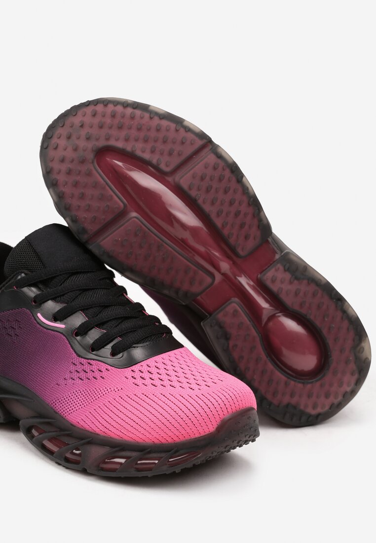 Czarno-Różowe Sznurowane Buty Sportowe Sneakersy na Grubej Tłoczonej Podeszwie z Perforacją Karolae