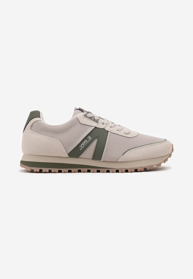 Beżowe Casualowe Buty Sportowe Sneakersy z Geometrycznymi Przeszyciami Lereta