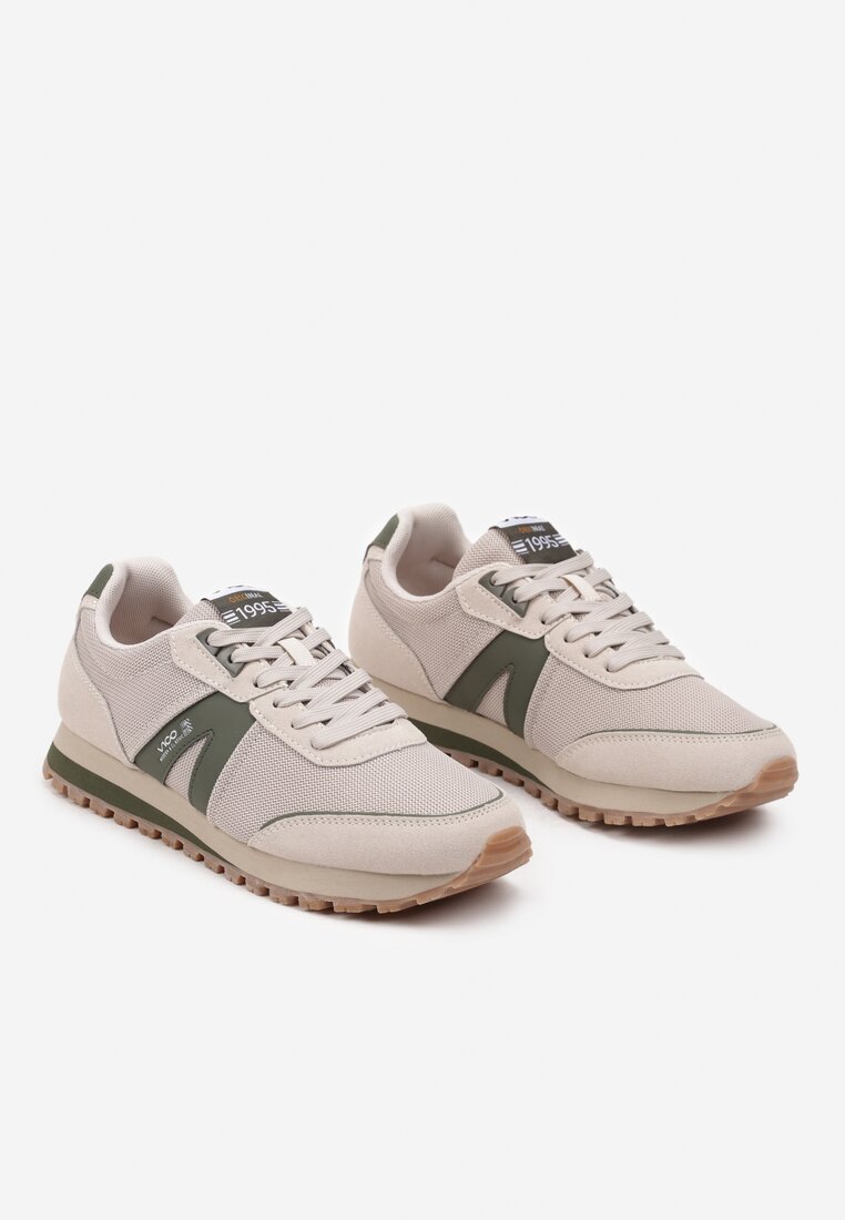 Beżowe Casualowe Buty Sportowe Sneakersy z Geometrycznymi Przeszyciami Lereta