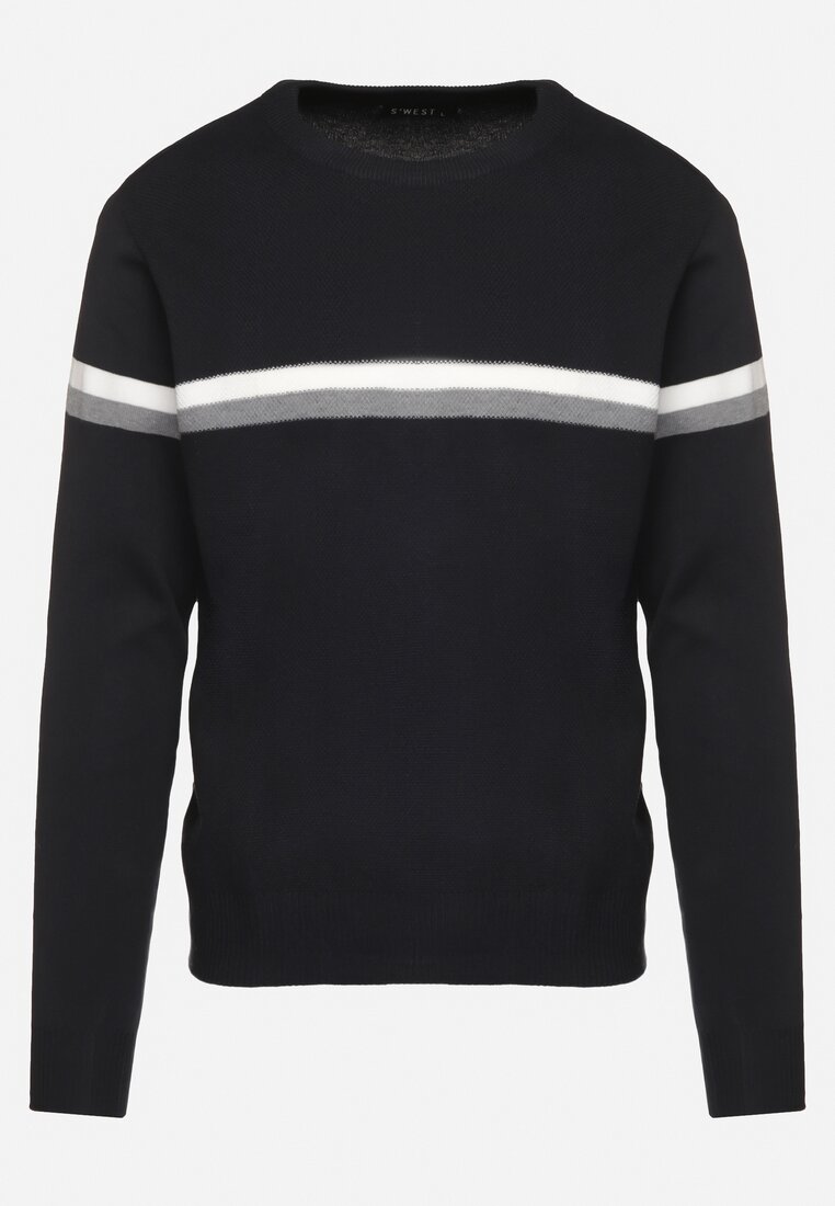 Granatowy Sweter z Wełną i Paskami Sailissa