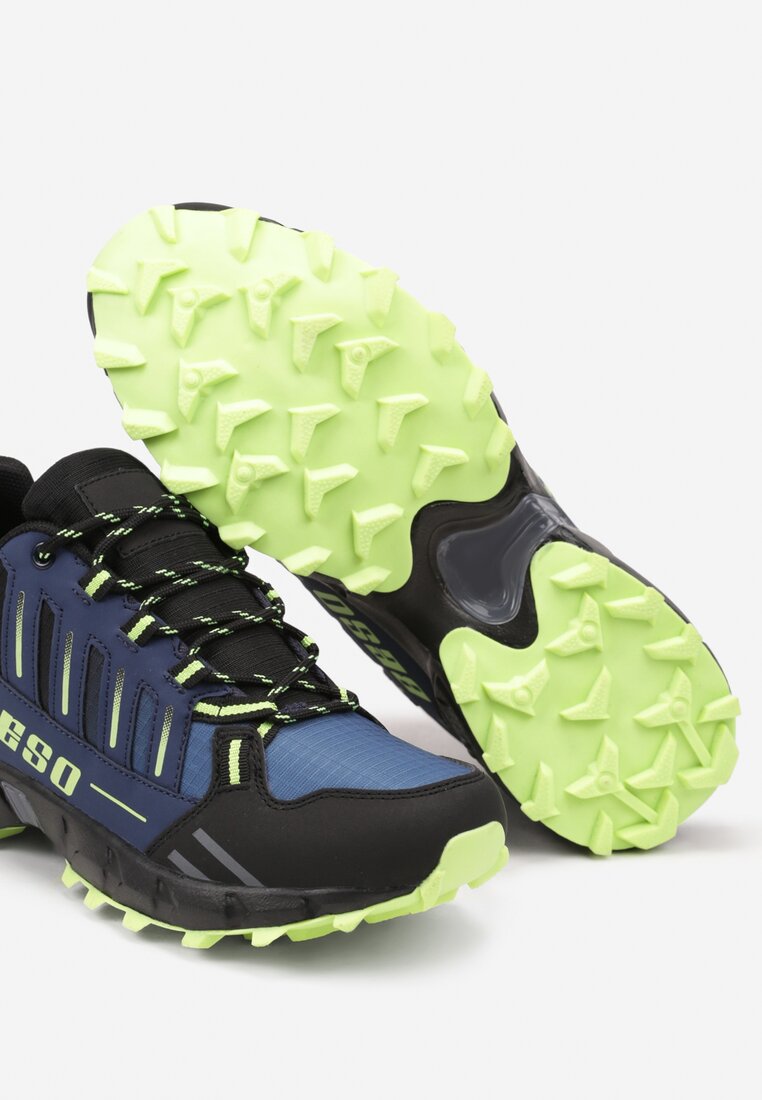 Granatowo-Zielone Płaskie Buty Sportowe Sneakersy z Napisem i Paskami Taile