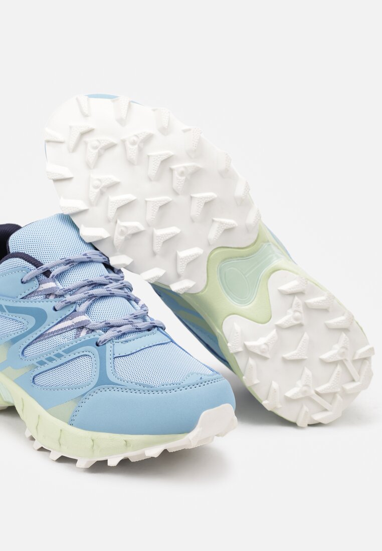 Niebieskie Płaskie Sznurowane Buty Sportowe Sneakersy Ozdobione Tłoczeniem Raisha