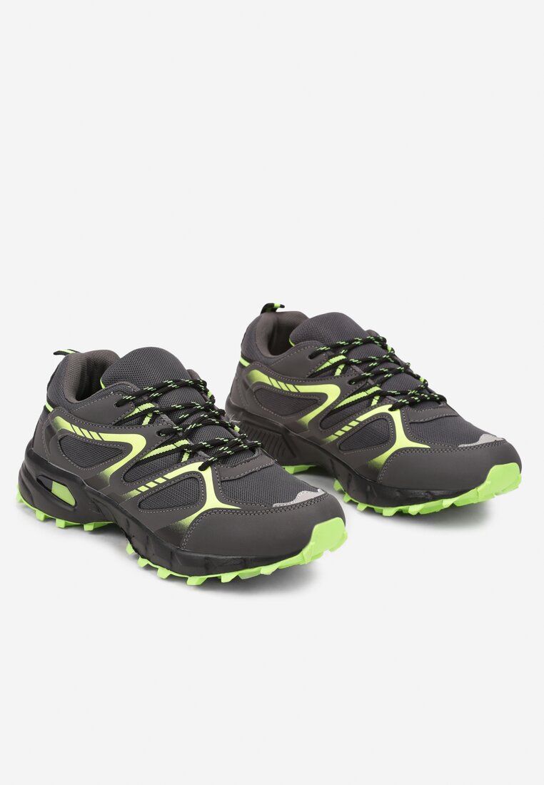 Ciemnoszare Płaskie Sznurowane Buty Sportowe Sneakersy Ozdobione Paskami Dailene