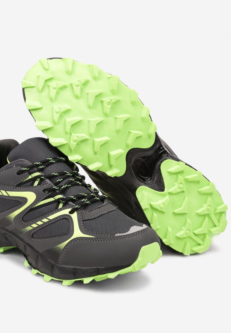 Ciemnoszare Płaskie Sznurowane Buty Sportowe Sneakersy Ozdobione Paskami Dailene