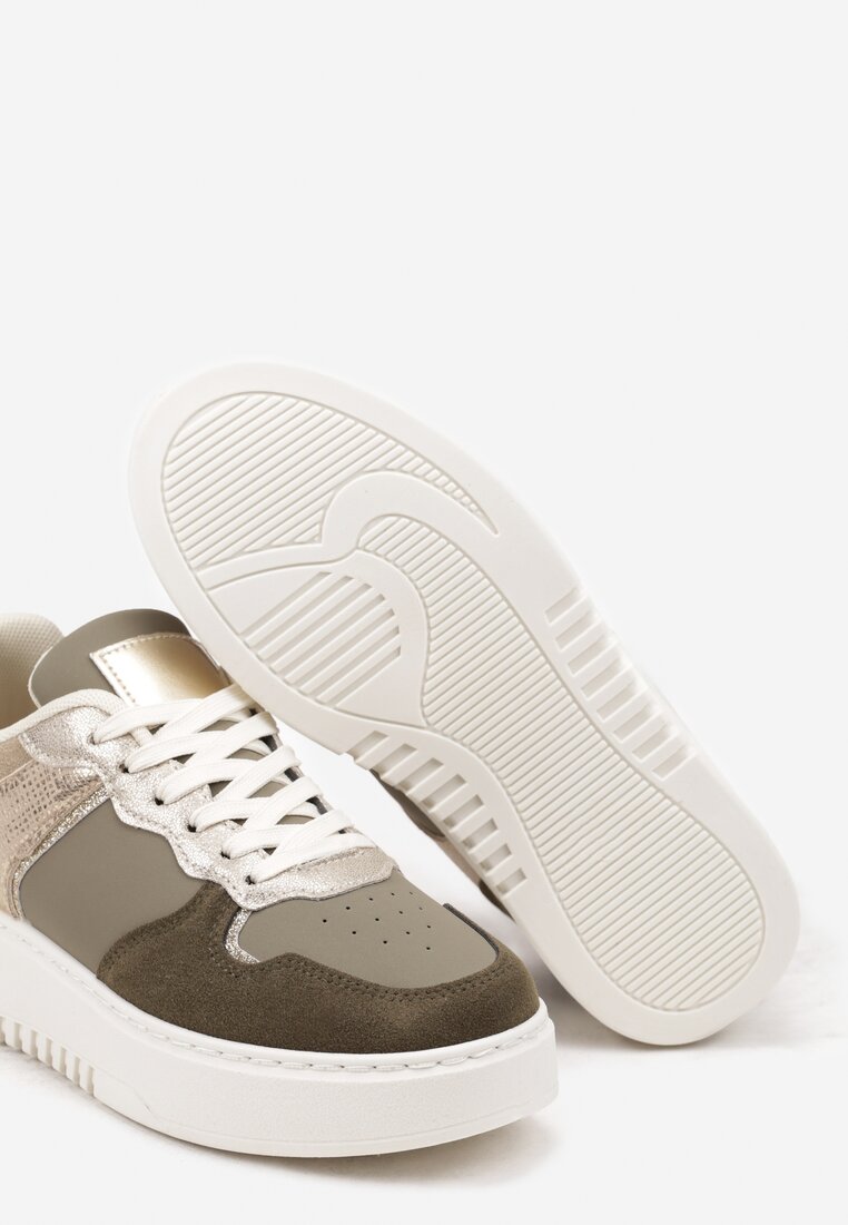 Ciemnozielone Sneakersy na Grubej Podeszwie z Metaliczną Wstawką Miathra