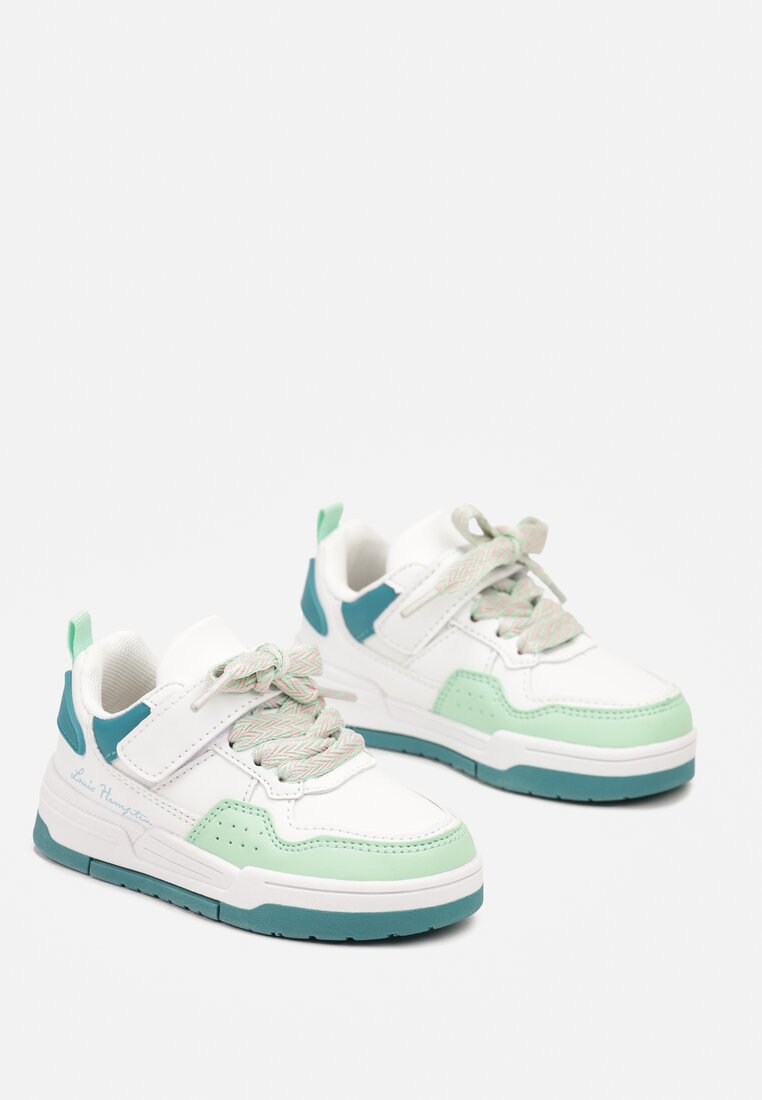 Biało-Zielone Buty Sportowe Sneakersy z Zapięciem na Rzep Raivena