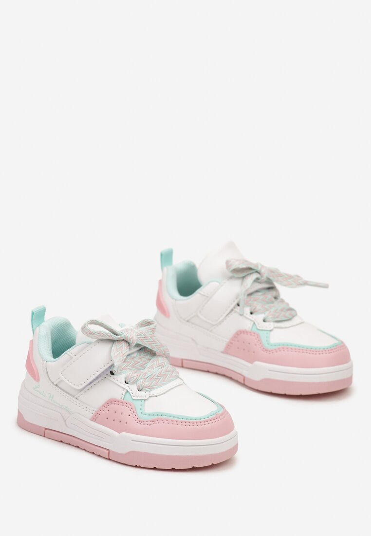 Biało-Różowe Buty Sportowe Sneakersy z Zapięciem na Rzep Raivena