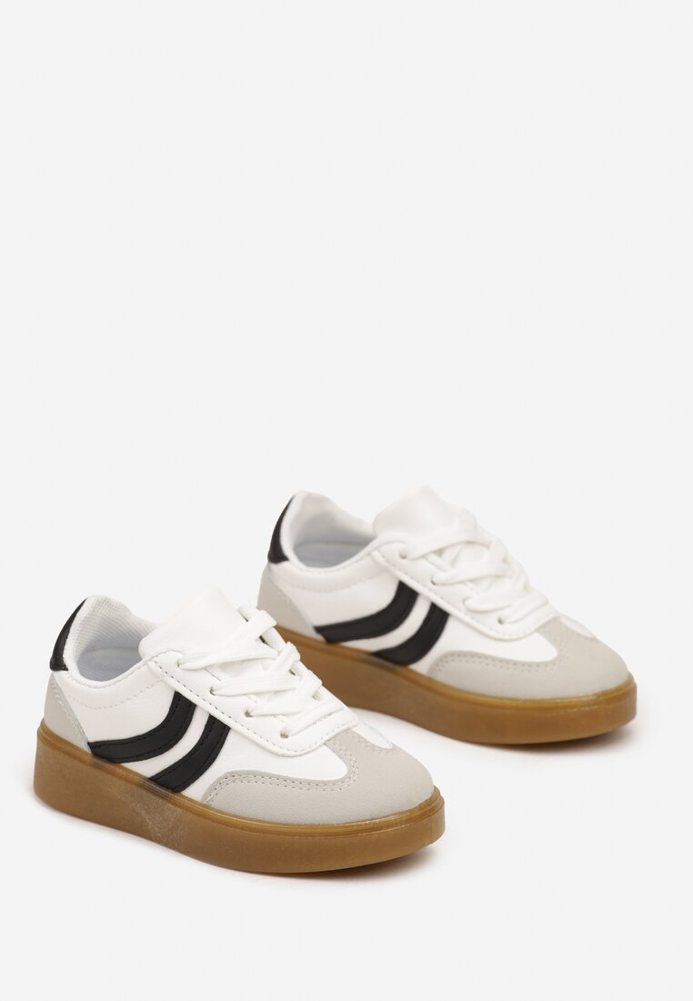 Białe Płaskie Sznurowane Buty Sportowe Sneakersy z Paskami Azilena