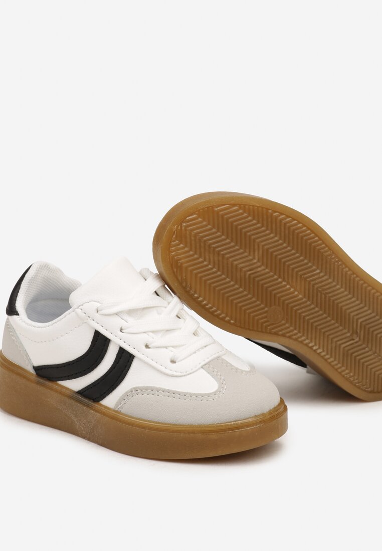 Białe Płaskie Sznurowane Buty Sportowe Sneakersy z Paskami Azilena