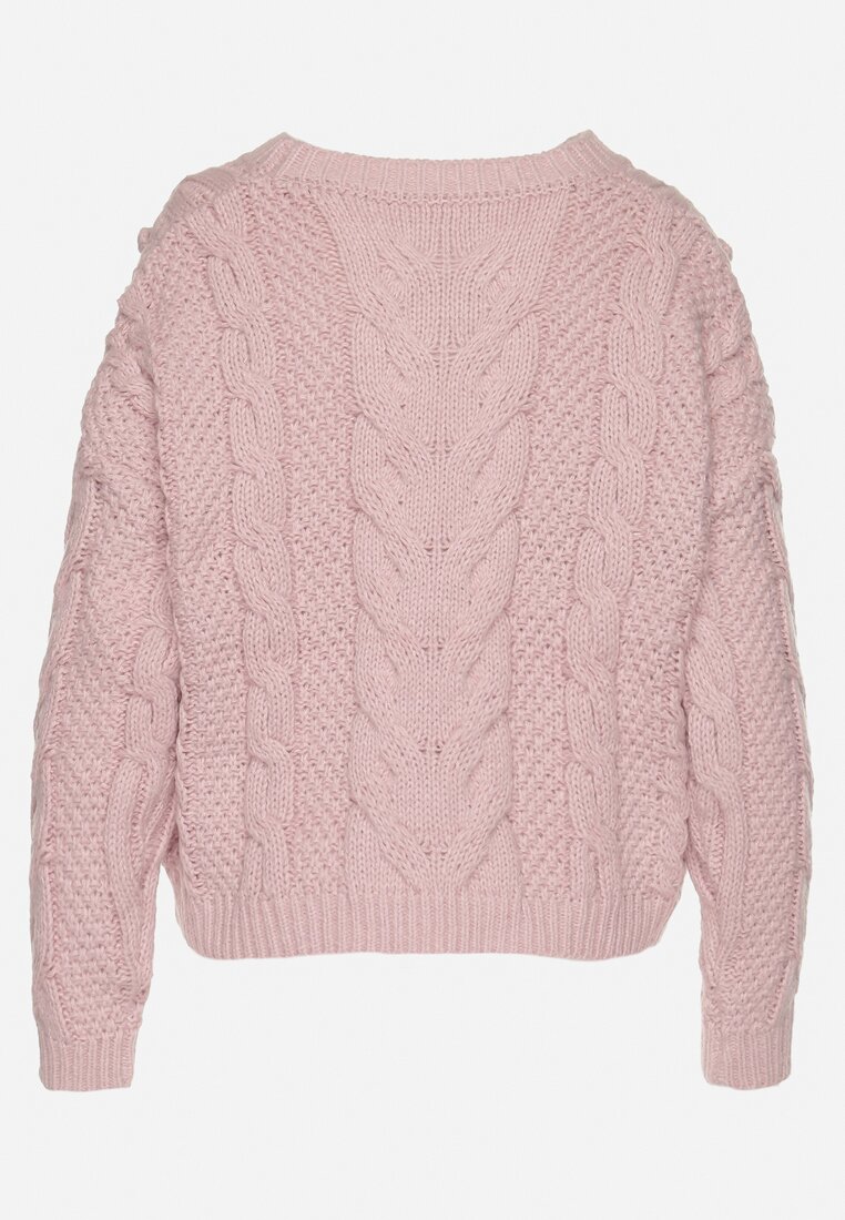 Różowy Sweter z Wiskozą i Wełną Aplikacją 3D i Tłoczeniem Vaishira