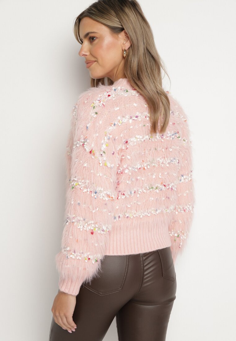 Różowy Sweter z Wiskozą i Bawełną z Kolorową Nicią Raithra