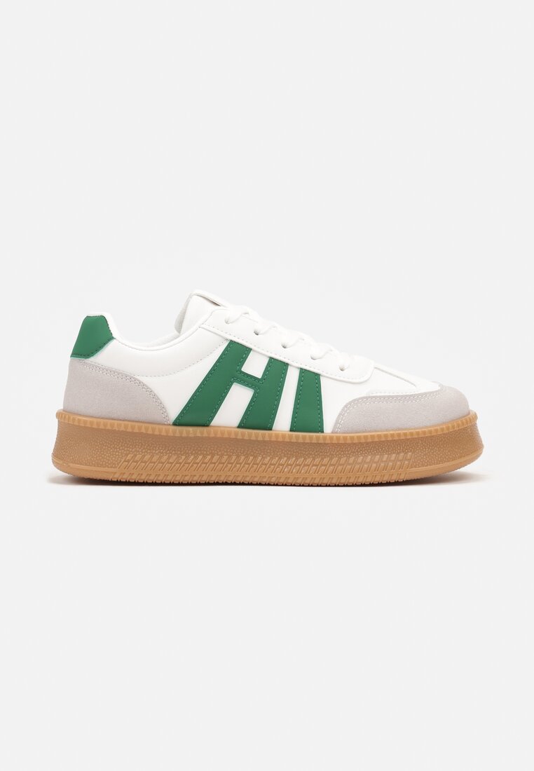 Biało-Zielone Sneakersy na Grubej Podeszwie z Kontrastowymi Przeszyciami Mialunae
