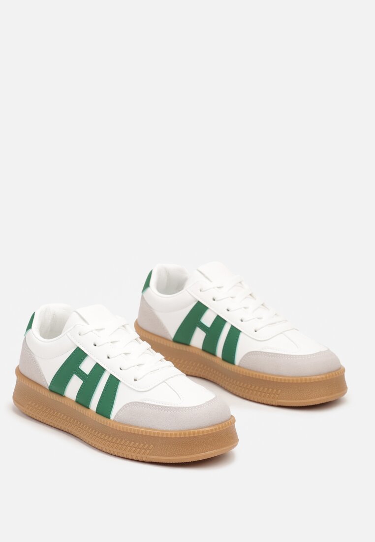 Biało-Zielone Sneakersy na Grubej Podeszwie z Kontrastowymi Przeszyciami Mialunae