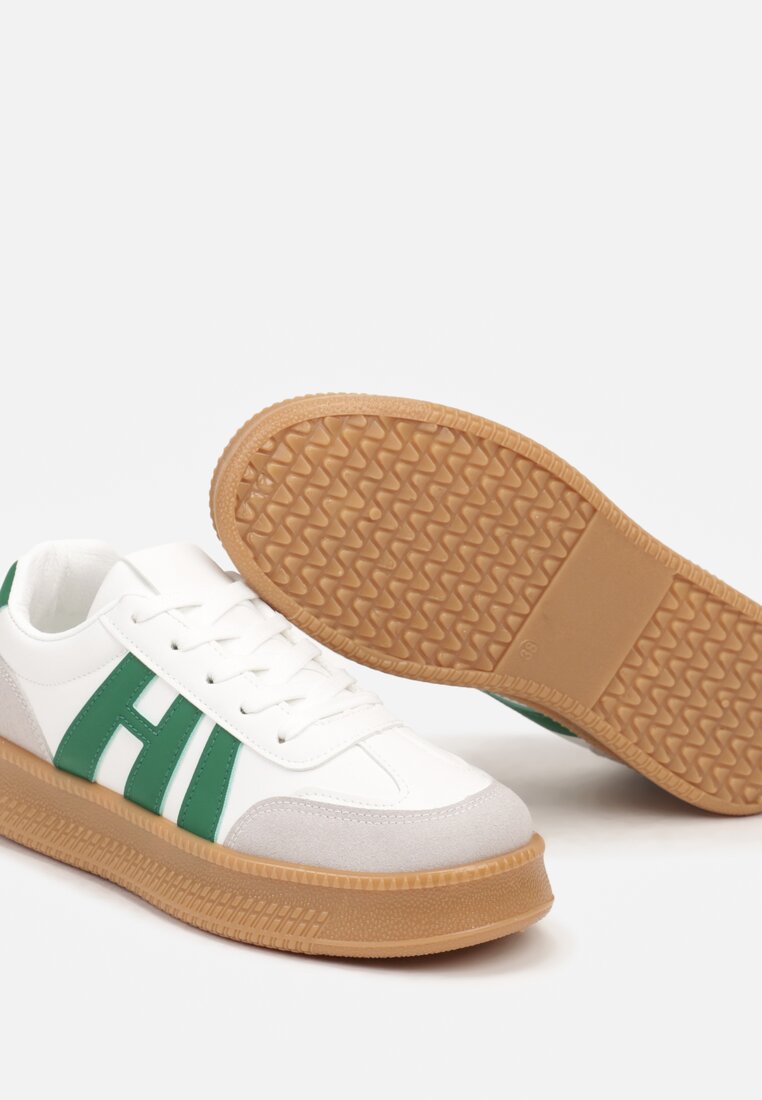 Biało-Zielone Sneakersy na Grubej Podeszwie z Kontrastowymi Przeszyciami Mialunae