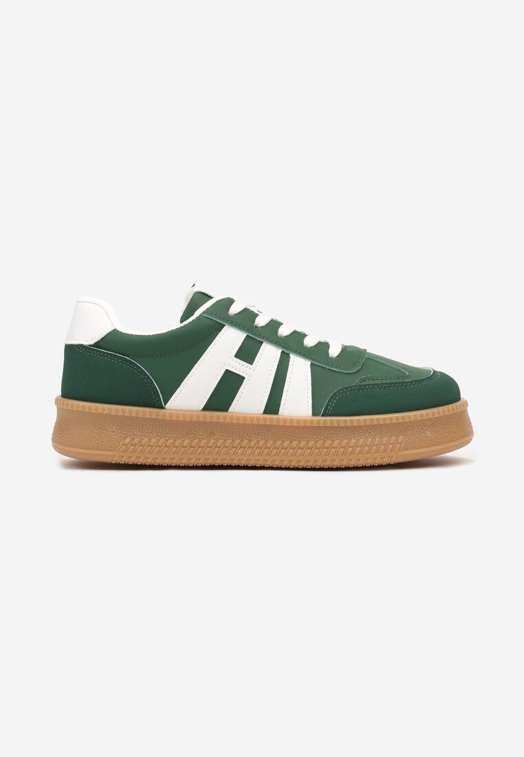 Zielone Sneakersy na Grubej Podeszwie z Kontrastowymi Przeszyciami Mialunae