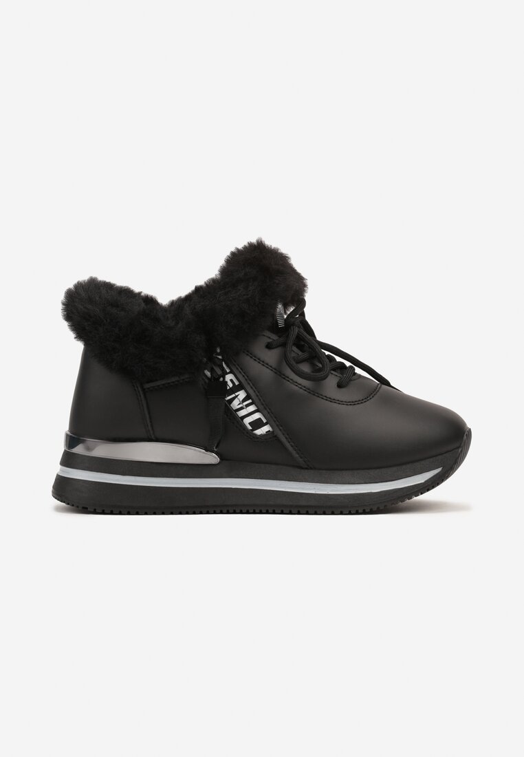 Czarne Sneakersy Ocieplane z Metalową Wstawką Tialisse