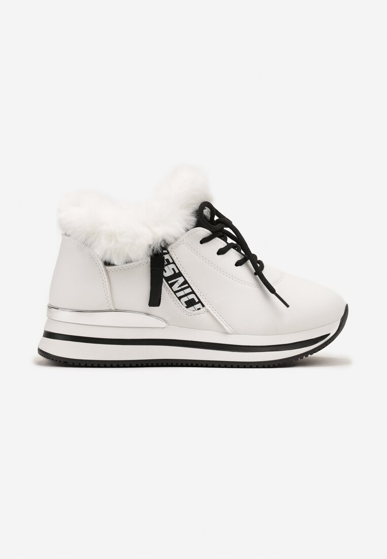 Białe Sneakersy Ocieplane z Metalową Wstawką Tialisse