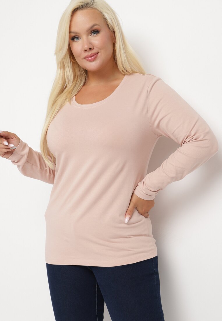 Różowa Bluzka Lonsleeve z Bawełny Niritha