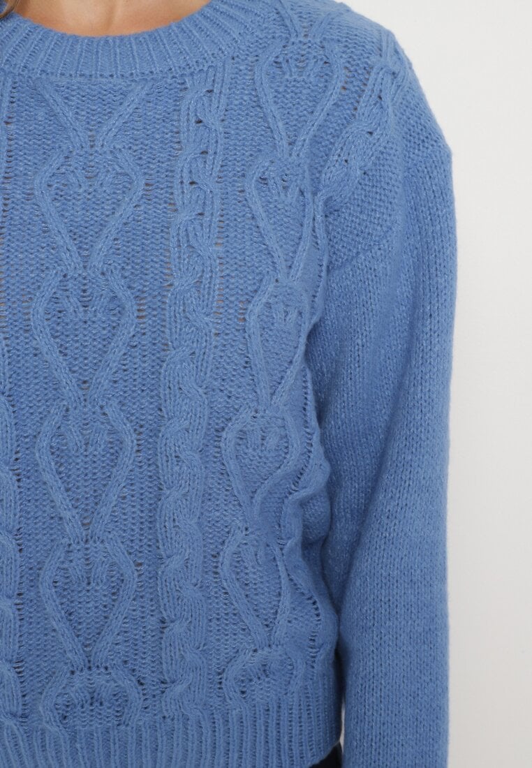 Niebieski Sweter z Wełną Ściągaczem i Tłoczeniem Riavonnae