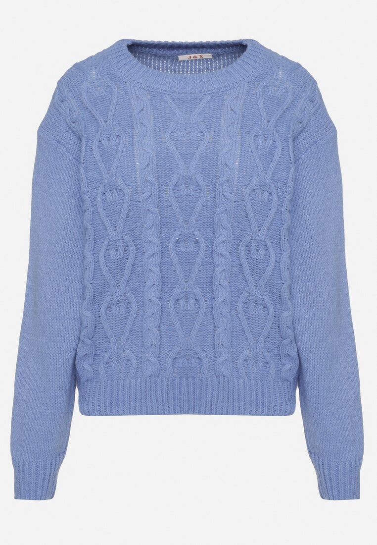Niebieski Sweter z Wełną Ściągaczem i Tłoczeniem Riavonnae