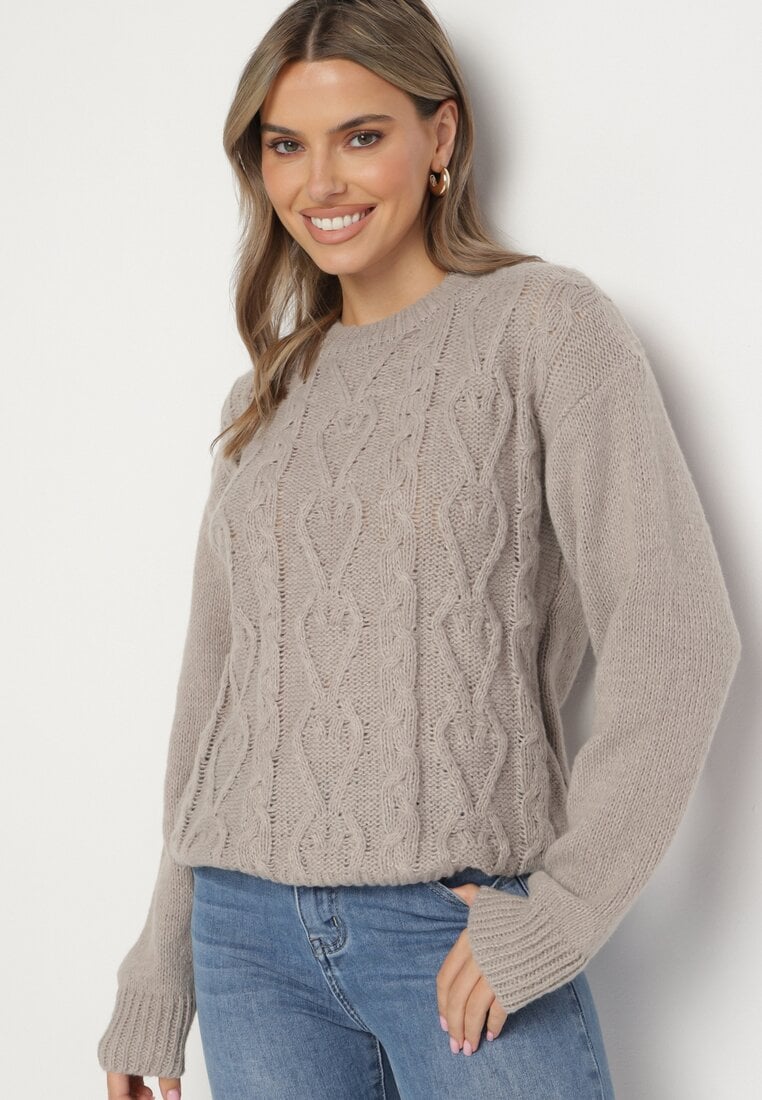Szary Sweter z Wełną Ściągaczem i Tłoczeniem Riavonnae