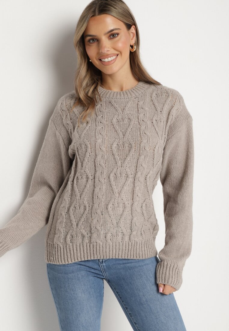 Szary Sweter z Wełną Ściągaczem i Tłoczeniem Riavonnae