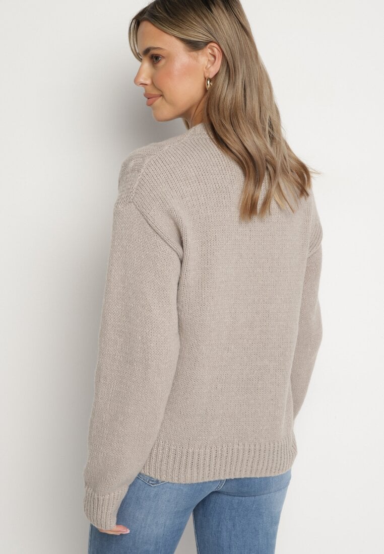 Szary Sweter z Wełną Ściągaczem i Tłoczeniem Riavonnae