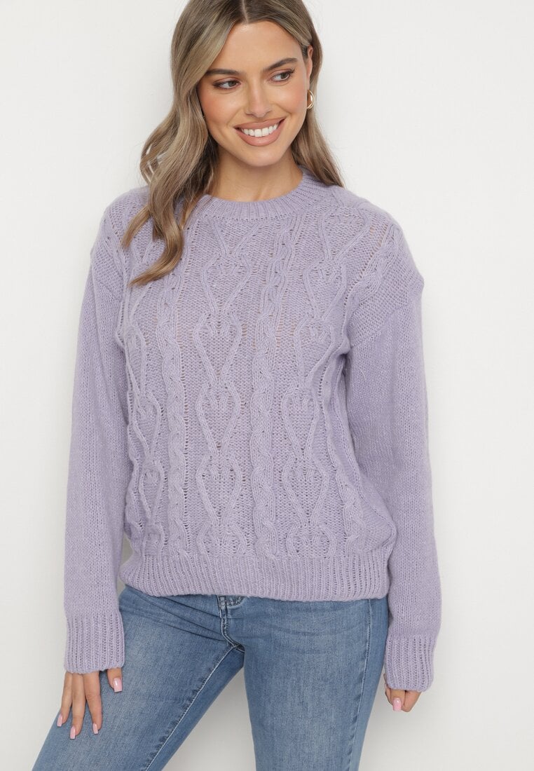 Ciemnofioletowy Sweter z Wełną Ściągaczem i Tłoczeniem Riavonnae