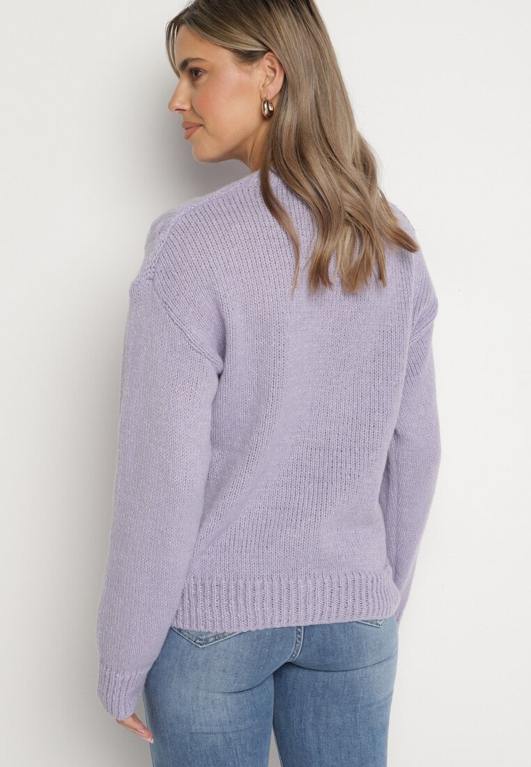 Ciemnofioletowy Sweter z Wełną Ściągaczem i Tłoczeniem Riavonnae