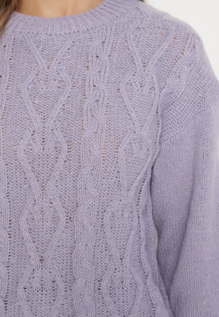 Ciemnofioletowy Sweter z Wełną Ściągaczem i Tłoczeniem Riavonnae