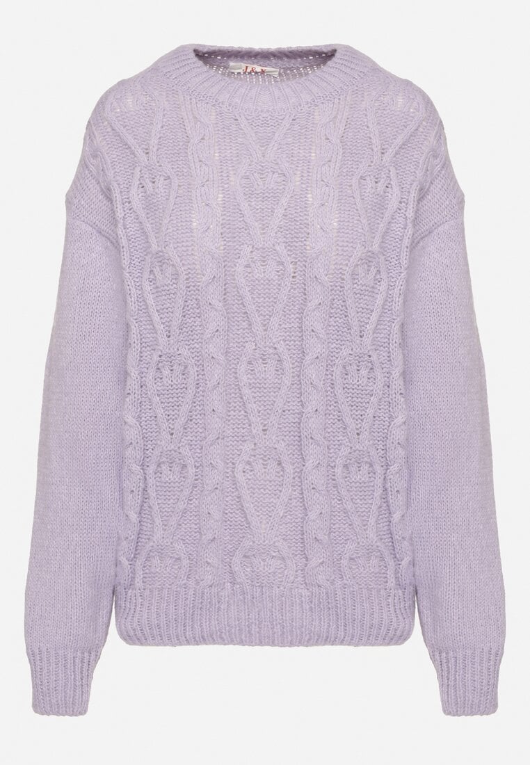 Ciemnofioletowy Sweter z Wełną Ściągaczem i Tłoczeniem Riavonnae