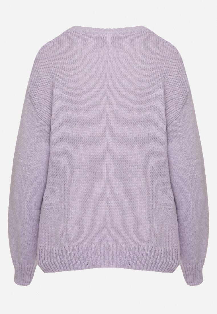 Ciemnofioletowy Sweter z Wełną Ściągaczem i Tłoczeniem Riavonnae