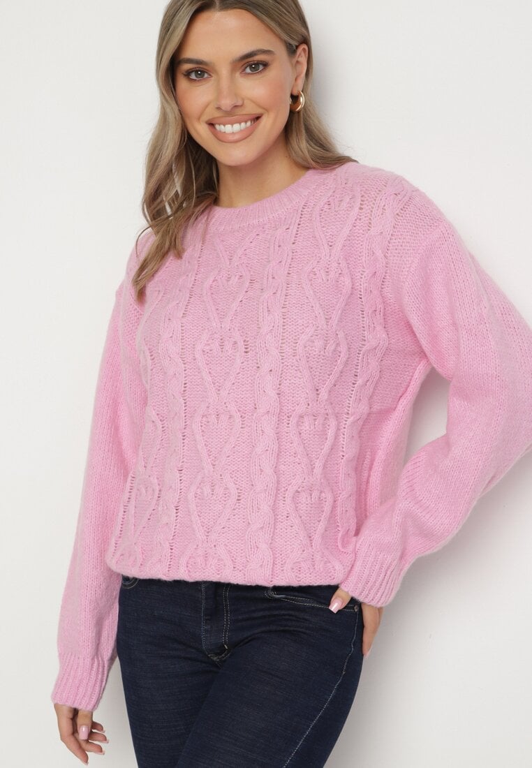 Różowy Sweter z Wełną Ściągaczem i Tłoczeniem Riavonnae