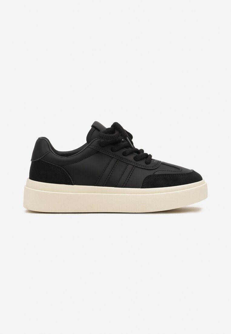 Czarne Sneakersy na Grubej Podeszwie z Paskami i Sznurowaniem Tiariel