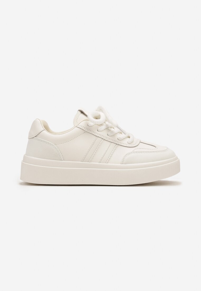 Białe Sneakersy na Grubej Podeszwie z Paskami i Sznurowaniem Tiariel