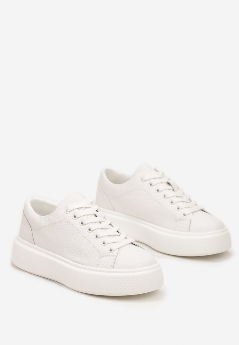 Białe Klasyczne Sznurowane Sneakersy na Grubej Podeszwie Teralla
